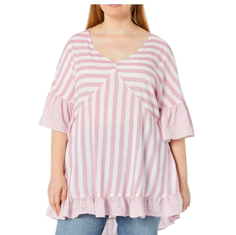 Evans Tunic Hattie Stripe Flowyโ Women's Plus size 22/24 Cherry 100% Viscose